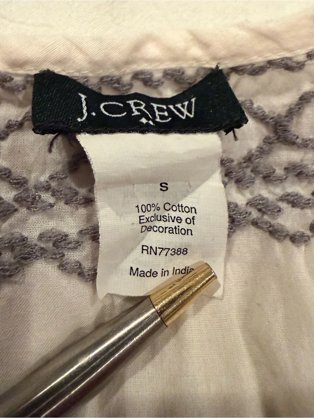 J. Crew White Sleeveless Embroidered Camisole with Gray Detail